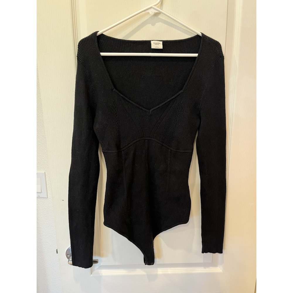Nwt Abercrombie & Fitch Womens Black Long Sleeve Sweater Knit Bodysuit Large
